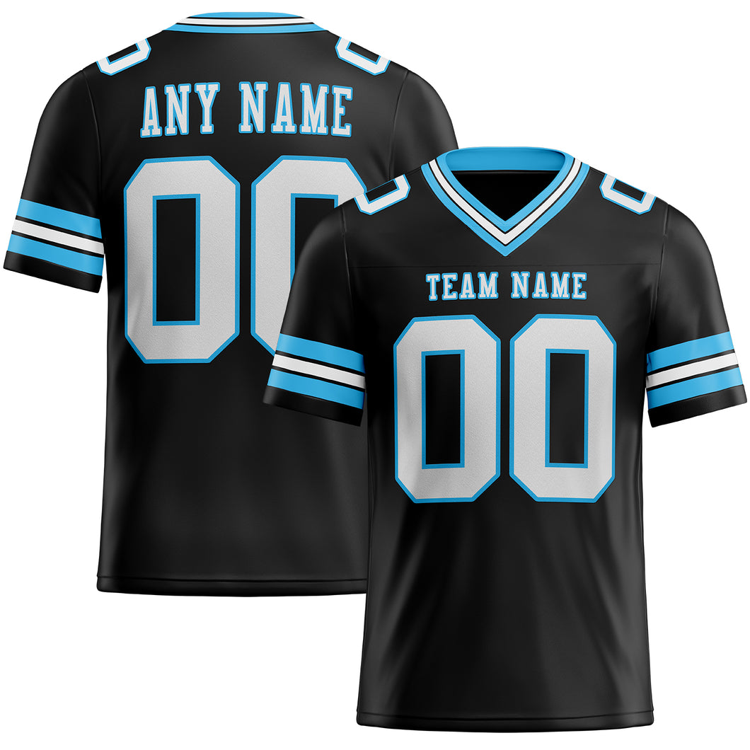 Custom Black White-Sky Blue Mesh Authentic Football Jersey