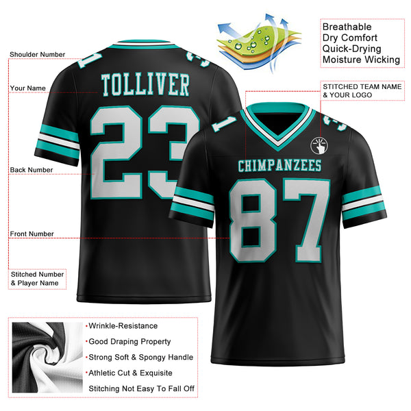 Cheap Custom Black White-Aqua Mesh Authentic Football Jersey Free Shipping  – CustomJerseysPro