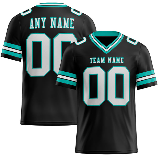 Cheap Custom Black White-Aqua Mesh Authentic Football Jersey Free