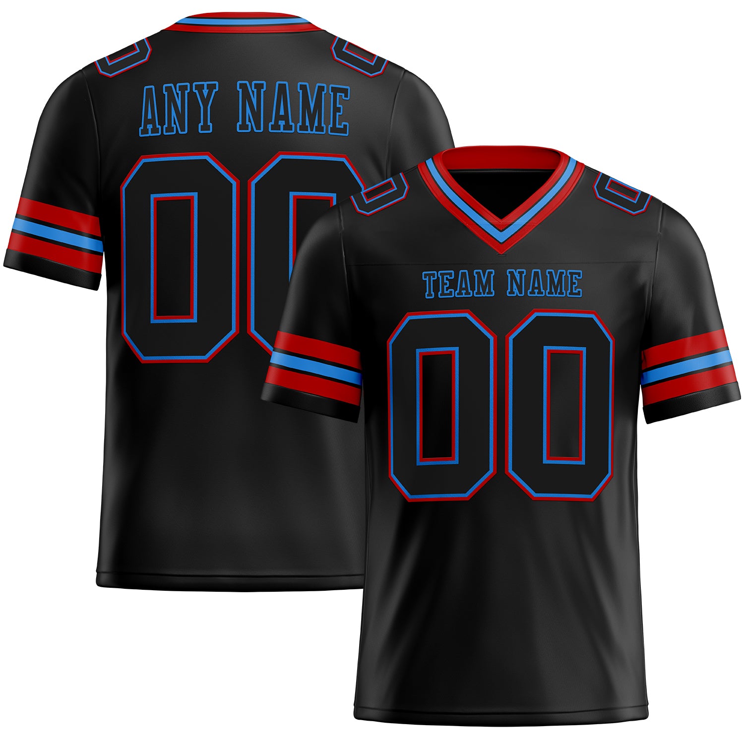 Custom Black Powder Blue Red Mesh Authentic Football Jersey