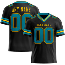 Load image into Gallery viewer, Custom Black Teal-Yellow Mesh Authentic Football Jersey
