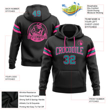 Load image into Gallery viewer, Custom Stitched Black Teal-Pink Football Pullover Sweatshirt Hoodie
