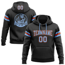 Load image into Gallery viewer, Custom Stitched Black Light Blue-Orange Football Pullover Sweatshirt Hoodie
