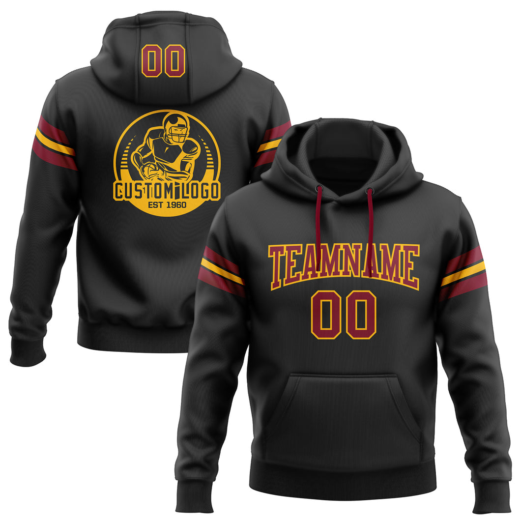 Custom Stitched Black Crimson-Gold Football Pullover Sweatshirt Hoodie