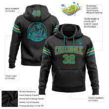 Laden Sie das Bild in den Galerie-Viewer, Custom Stitched Black Teal-Gold Football Pullover Sweatshirt Hoodie
