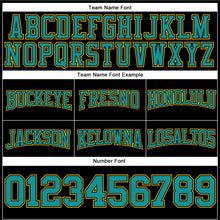 Laden Sie das Bild in den Galerie-Viewer, Custom Stitched Black Teal-Gold Football Pullover Sweatshirt Hoodie
