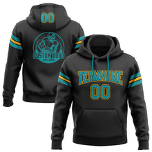 Laden Sie das Bild in den Galerie-Viewer, Custom Stitched Black Teal-Gold Football Pullover Sweatshirt Hoodie
