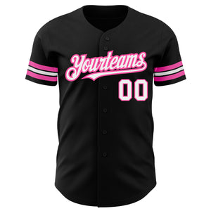 Custom Black White-Pink Authentic Baseball Jersey