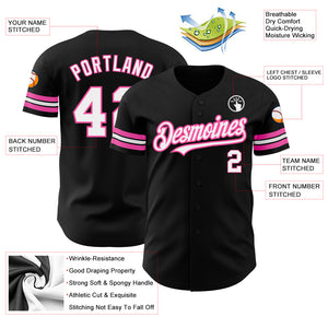 Custom Black White-Pink Authentic Baseball Jersey