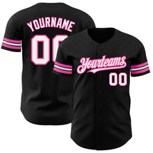 Laden Sie das Bild in den Galerie-Viewer, Custom Black White-Pink Authentic Baseball Jersey
