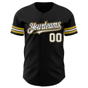 Custom Black White-Old Gold Authentic Baseball Jersey