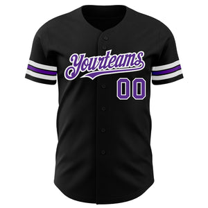 Custom Black Purple=White Authentic Baseball Jersey