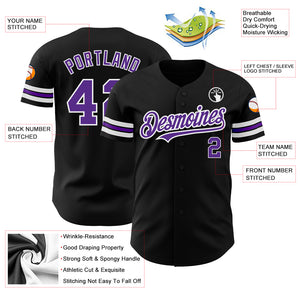 Custom Black Purple=White Authentic Baseball Jersey