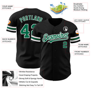 Custom Black Kelly Green=White Authentic Baseball Jersey