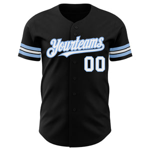 Custom Black White-Light Blue Authentic Baseball Jersey