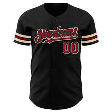 Load image into Gallery viewer, Custom Black Crimson-City Cream Authentic Baseball Jersey
