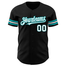 Laden Sie das Bild in den Galerie-Viewer, Custom Black White-Teal Authentic Baseball Jersey
