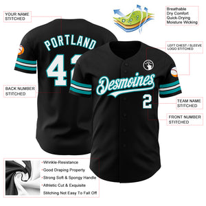 Custom Black White-Teal Authentic Baseball Jersey