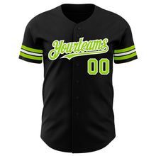 Load image into Gallery viewer, Custom Black Neon Green-White Authentic Baseball Jersey
