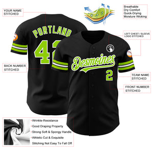 Custom Black Neon Green-White Authentic Baseball Jersey