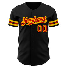 Load image into Gallery viewer, Custom Black Red-Gold Authentic Baseball Jersey
