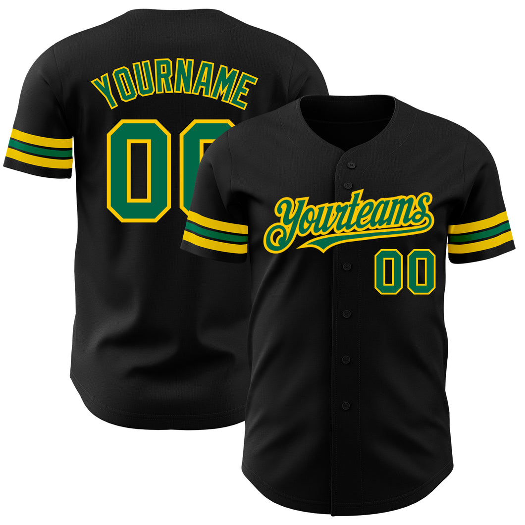 Custom Black Kelly Green-Yellow Authentic Baseball Jersey