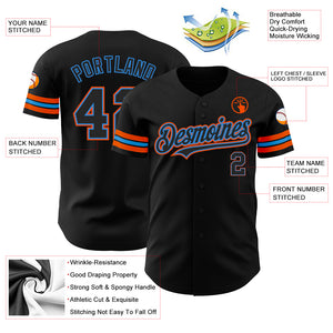 Custom Black Electric Blue-Orange Authentic Baseball Jersey