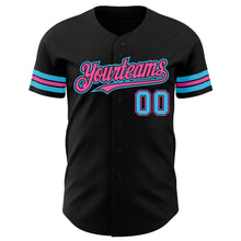 Load image into Gallery viewer, Custom Black Sky Blue-Pink Authentic Baseball Jersey
