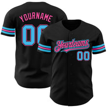 Load image into Gallery viewer, Custom Black Sky Blue-Pink Authentic Baseball Jersey
