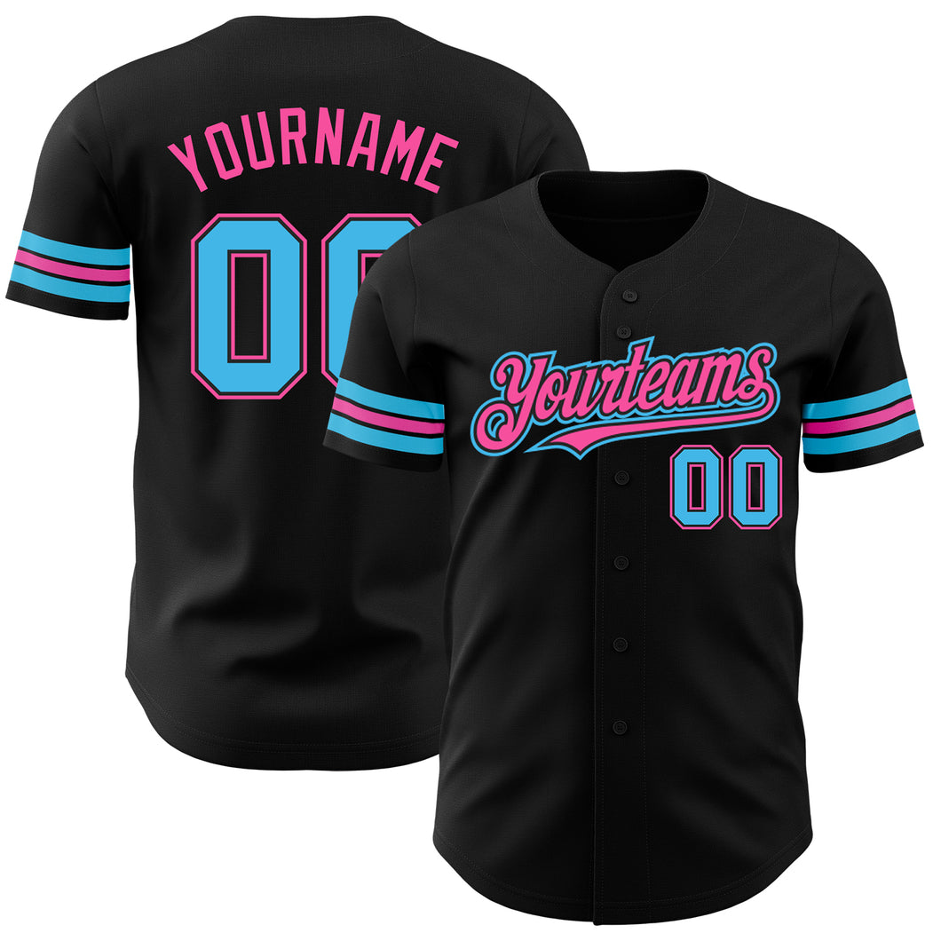 Custom Black Sky Blue-Pink Authentic Baseball Jersey