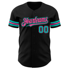 Charger l&#39;image dans la galerie, Custom Black Aqua-Pink Authentic Baseball Jersey
