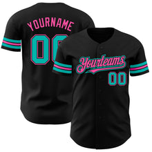 Charger l&#39;image dans la galerie, Custom Black Aqua-Pink Authentic Baseball Jersey
