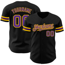 Load image into Gallery viewer, Custom Black Purple-Gold Authentic Baseball Jersey
