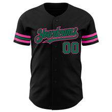 Load image into Gallery viewer, Custom Black Kelly Green-Pink Authentic Baseball Jersey
