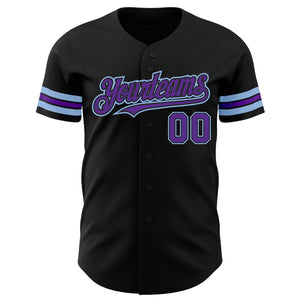 Custom Black Purple-Light Blue Authentic Baseball Jersey