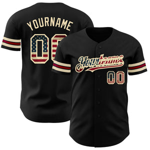 Custom Black Vintage USA Flag City Cream-Crimson Authentic Baseball Jersey