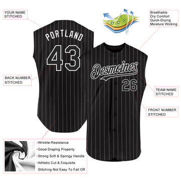 Custom Black White Pinstripe Gold Authentic Sleeveless Baseball Jersey