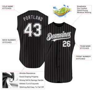 Custom Black White Pinstripe Light Blue Authentic Sleeveless Baseball Jersey