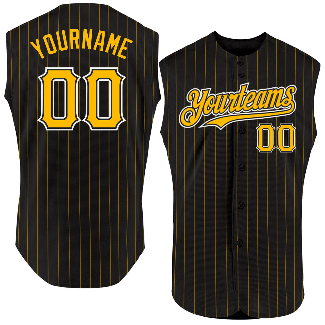 Custom Black Royal Pinstripe White-Orange Authentic Sleeveless Baseball Jersey