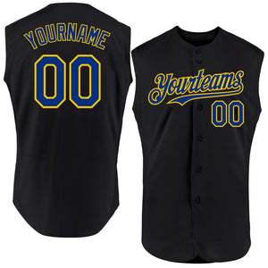 Custom Black Royal Pinstripe Old Gold Authentic Sleeveless Baseball Jersey