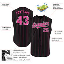 Charger l&#39;image dans la galerie, Custom Black Pink Pinstripe Light Blue Authentic Sleeveless Baseball Jersey
