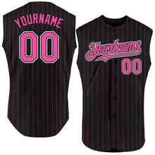 Charger l&#39;image dans la galerie, Custom Black Pink Pinstripe Light Blue Authentic Sleeveless Baseball Jersey
