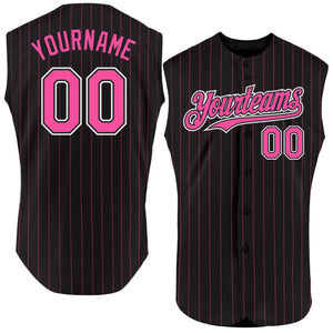 Custom Black Pink Pinstripe Light Blue Authentic Sleeveless Baseball Jersey