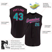 Charger l&#39;image dans la galerie, Custom Black Pink Pinstripe Neon Yellow Authentic Sleeveless Baseball Jersey
