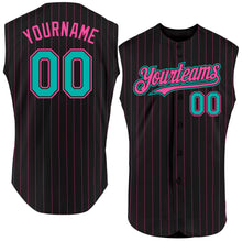 Load image into Gallery viewer, Custom Black Pink Pinstripe Neon Yellow Authentic Sleeveless Baseball Jersey
