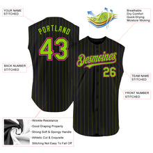 Загрузить изображение в средство просмотра галереи, Custom Black Neon Green Pinstripe Light Blue Authentic Sleeveless Baseball Jersey
