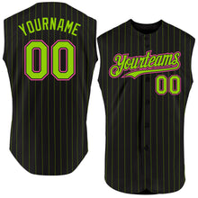 Загрузить изображение в средство просмотра галереи, Custom Black Neon Green Pinstripe Light Blue Authentic Sleeveless Baseball Jersey
