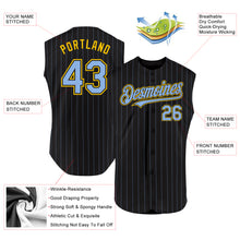 Charger l&#39;image dans la galerie, Custom Black Light Blue Pinstripe Yellow Authentic Sleeveless Baseball Jersey
