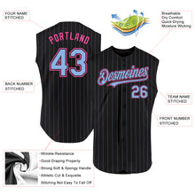 Charger l&#39;image dans la galerie, Custom Black Light Blue Pinstripe Pink Authentic Sleeveless Baseball Jersey
