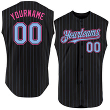 Charger l&#39;image dans la galerie, Custom Black Light Blue Pinstripe Pink Authentic Sleeveless Baseball Jersey
